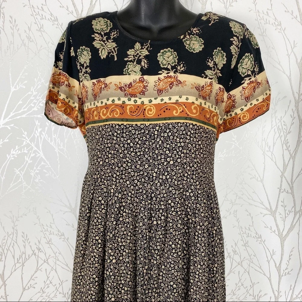 VINTAGE MOLLY MALLOY Cottage Mixed Print Maxi Dress 8 - Picture 3 of 9